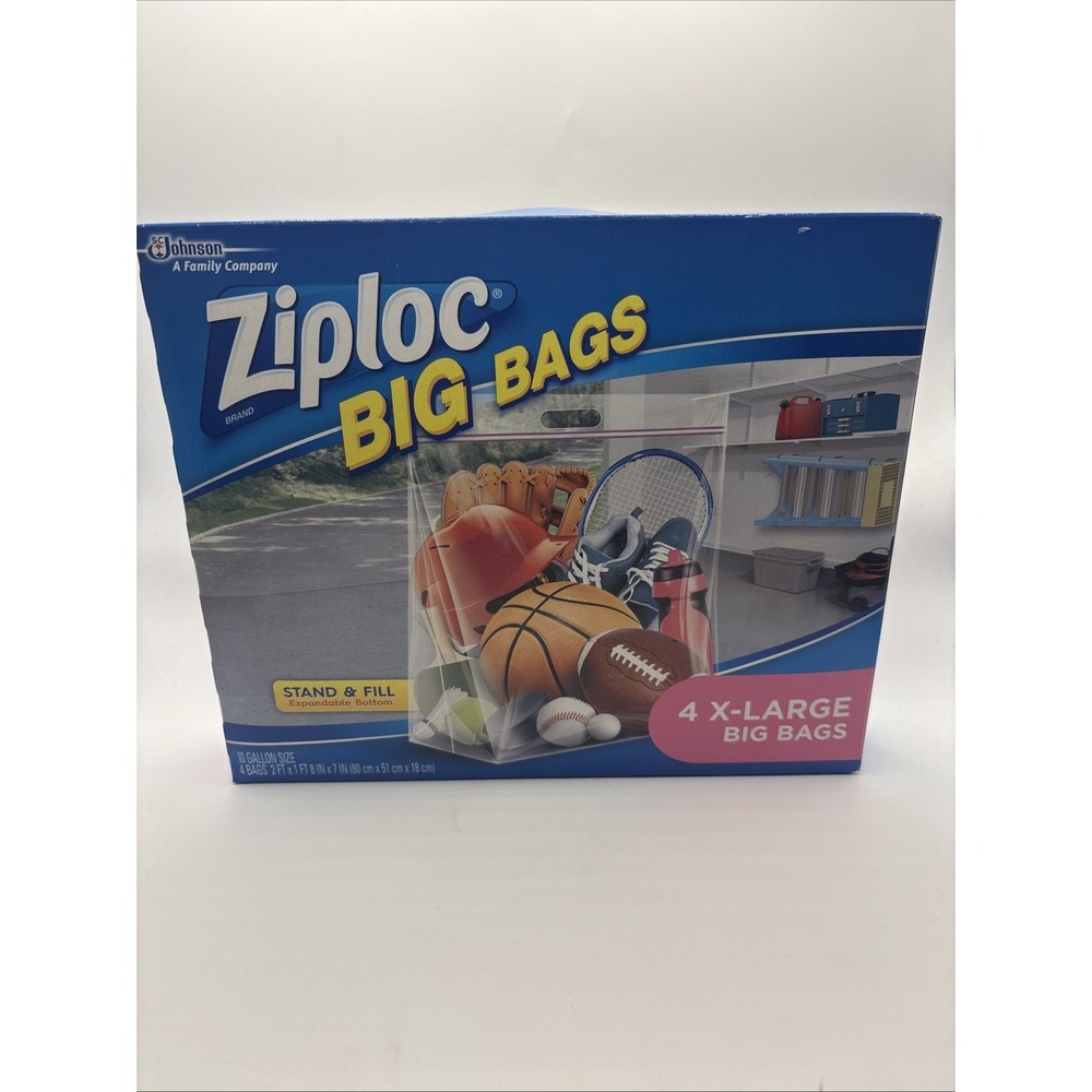 Ziploc Big Bags 4 Count XL Stand & Fill Bags Expandable Bottom‎ 10 Gallon NEW